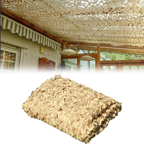 Filet de Camouflage Sable 4x8m 210D Reinforced Camouflage Net Voile D'ombrage Militaire, Filet Camo pour Soleil en Plein Air Thème Parti Décoration Voiture Couvre