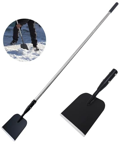 Pala da neve, pala piatta affilata con manico regolabile, pala per ghiaccio in acciaio al carbonio, pala per la pulizia multifunzionale, raschietto per erbacce con manico per marciapiede, vialetto
