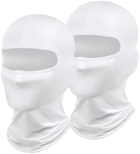 DiULi Passamontagna Unisex, 2 Pezzi Maschera da Sci, Balaclava Uomo Traspirante Elastico, Protettore UV per Moto Bici Ciclismo Sci-Bianco