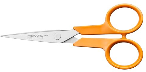Fiskars Tijeras para trabajos manuales Classic, Diestros y zurdos, Longitud total: 13 cm, Ergonomía del mango mejorada, Hoja de acero inoxidable/Mangos de plástico, Naranja, 1075057