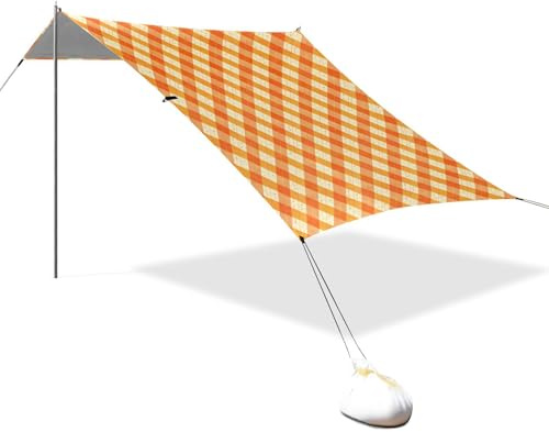 Orange Buffalo - Parasol plegable a cuadros para playa, UPF50+, impermeable, con pala de arena, bolsas de arena para patio trasero y campamento