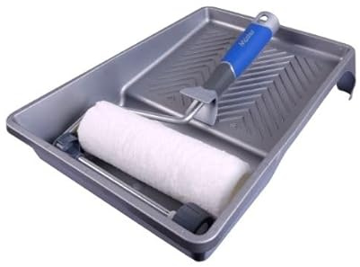 Mäster Rollerset für Böden, Holzarbeiten und Terrasse – Serie Superior – Komplett-Set mit 180 mm Micro-Profi-Rolle, Bügel und Farbwanne – Streichen und Ölen von Böden, Holzarbeiten und Terrassen