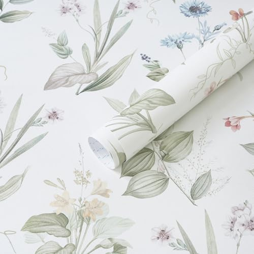 Yomshi Self Adhesive Wallpaper 44 x 300 cm Flower Leaf Vinyl Wrap Waterproof PVC Peel and Stick Wallpaper Textured Floral Contact Paper Sticky Back Plastic Roll for Wall Furniture Decor Beige