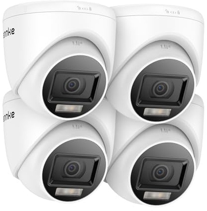 ANNKE Paquete de 4 cámaras de vigilancia de seguridad para el hogar HD-TVI 1080P, cámaras de micrófono integradas de 2 MP, visión nocturna inteligente a color, lente de 3.6 mm, cámara domo IP67