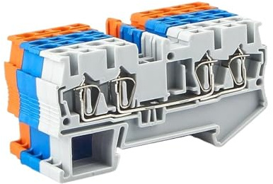 Morsettiera for guida DIN ST-2.5-QUATTRO da 10 pezzi, connettori for cavi, tipo a trazione, 4 conduttori, morsetti a molla(Blue)