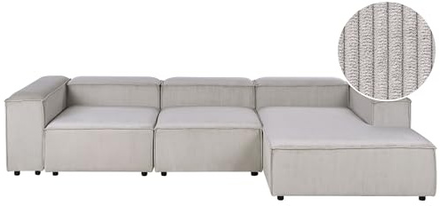Beliani Modul-Ecksofa Cord Taupe 4-Sitzer Sofa mit Chaiselongue linksseitig Ardal