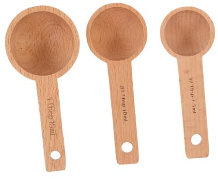 VILLCASE 3 pièces Cuillères à Mesurer Bois Naturel pour Café Poudre de Lait et Grains Petites Cuillères Doseuses Multifonctions pour Cuisine