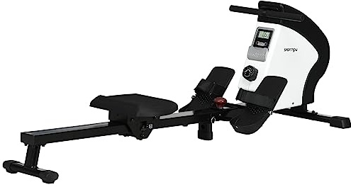SPORTNOW Rameur d'appartement Pliable, Aosom.FR x FFHandball, avec freinage magnétique Silencieux, 8 Niveaux de résistance, écran Multifonction LCD, en Acier Noir Blanc