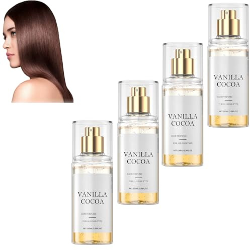 Vaniljkakao-hårparfym för kvinnor, lämplig för alla hårtyper, mild och säker för mor, fru och dotter, långvarig vanilj-kokos-aromspray för hår och hudvård (4 st)