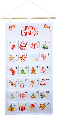 Lergas 2025 Befüllbarer Adventskalender aus Stoff Wandadventskalender zum Befüllen Weihnachts Tasche Adventskalender Stoff Wandbehang | Für Klassenzimmer Kindergarten Wohnzimmer (B)