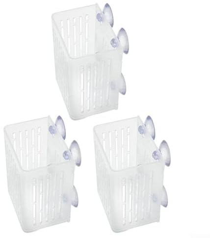 Pflanzkorb-Set für Wasserpflanzen, 3 starke Saugnäpfe, Wandmontage, Harzhalter für Aquarium, Garten, Dekoration, 8 x 6 x 11 cm, Weiß/Grün (transparent)