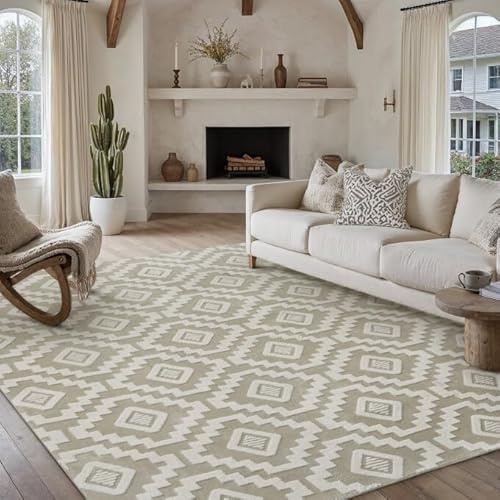 PureCozy Super Soft Shag Rug 8x10 for Living Room Modern Beige Washable Large Area Rugs High Pile Non-Shedding Throw Rugs Non Slip Indoor Office Carpet for Playroom Bedroom Home Aesthetic Decor