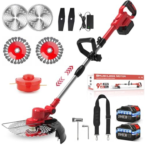 Rasentrimmer mit akku für Makita-Akkus, 21V-4.0Ah mit 2 Akkus und Ladegerät, Freischneider Akku 20000U/min, 4-in-1 Akku rasentrimmer mit 90° schwenkbarer Kopf - für Rasen, Garten, Hof