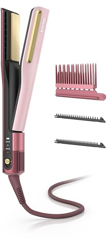 Shark SilkiPro™ Straight | Wet-to-Dry Hair Straightener + Rapid Blow Dryer | 3 Interchangeable Combs | Ultra-Fast Drying | No Heat Damage | for All Hair Types | Rose Petal | HT400PK