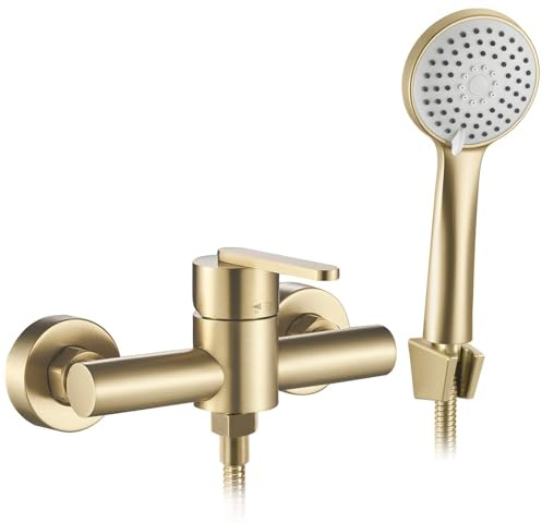 Rea - Ontario Js-11804Bg Rubinetto Doccia Oro Spazzolato, Miscelatore Per Doccia In Ottone, Leva Singola, Caldo E Freddo, Regolabile, Per Bagno 11,5x15x23,5cm