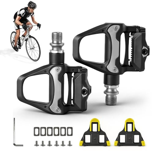 Wxeadu Fahrradpedale rutschfest, Kompatibel mit Shimano SPD-SL, Klickpedale Pedale Fahrrad mit 9/16-Zoll-Achse und Kugellagern, Fahrrad Pedale Set mit 2 SPD-Cleats für Rennrad, MTB & Gravel