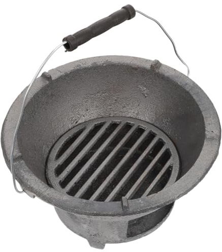 Poêle à charbon de bois portable en fonte de 20 cm avec poignée, accessoire de barbecue robuste pour le camping, la cuisine en plein air et le chaudron, options de couleur aléatoire