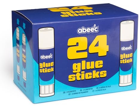 abeec Glue Sticks Bulk Pack – 24 x 10g Paper and Card Glue Sticks for School Supplies and Office Supplies, Clean Twist-Up Adhesive for Crafts and Scrapbooking, Classroom Value Box
