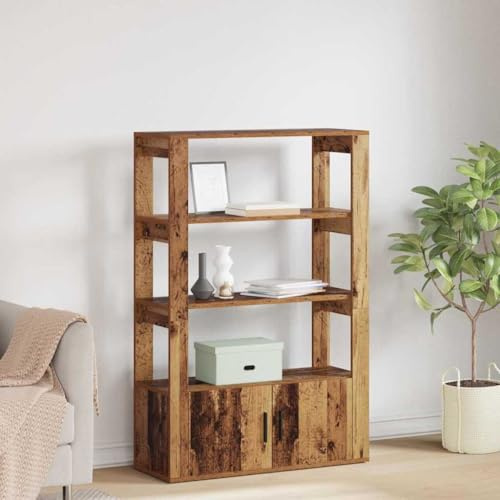 3 Tier Open Shelf Bookcase with Cabinet DoorsEngineered Wood Modern Storage Bookshelf for Living Room Bedroom Home Office (Old wood)