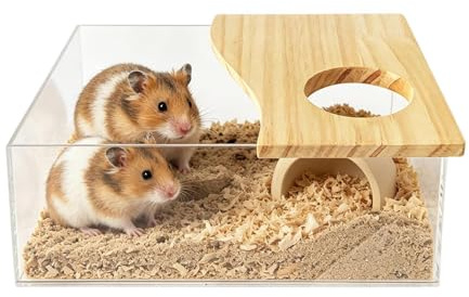 Eoixuqba Bac à Sable pour Hamster Bac Transparent en Acrylique et Bois | Petit pour Rongeur pour Gerbille de Toilette Exploration Cachette et Sommeil