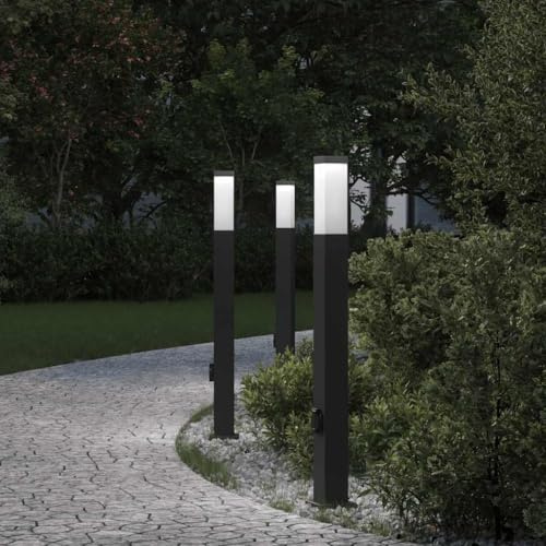 Generico Lampioni a palo con Presa elettrica 3 pz 80 cm Nero IP44,Illuminazione,Lampade-4006086