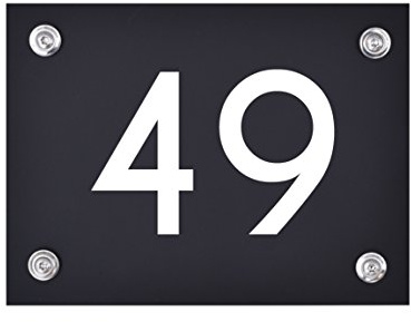 Hausnummer Schild 49 | Hausnummernschild modern schwarz matt | Hochwertiges, wetterfestes Hausnummern-Schild in weißer Schrift inkl. Befestigungszubehör, rostfrei und UV-beständig