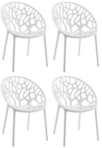 CLP 4er Set Gartenstühle Hope Kunststoff I Stapelstühle wetterfest und UV-beständig I Outdoorstühle pflegeleicht I Sessel für draußen, Farbe:weiß