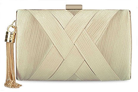 Kisschic elegante Abendtasche für Damen mit Quaste, Clutch, Geldbörse, für Braut, Hochzeit, Abschlussball, Party, Orange (aprikose), Large