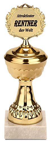 BRUBAKER Pokal - goldene Trophäe mit Marmorsockel - Geschenkidee für Rentner - Motiv: Attraktivster Rentner der Welt