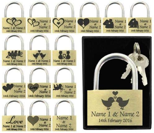 Anniversary, Valentines Present, Wedding Favour 40mm Love Lock Personalised Engraved Padlock (Love Birds 2)