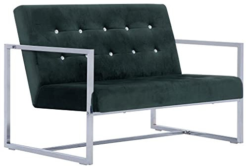 vidaXL Sofa 2-Sitzer mit Armlehnen Polstersofa Loungesofa Polsterbank Sitzbank Sofabank Sessel Bank Sitzmöbel Polstermöbel Dunkelgrün Samt Verchromte Beine