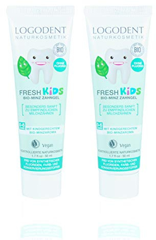 LOGODENT Spearmint Kinder Zahngel (2x50 ml) natürliche Wirkstoffkombination aus Bio-Minze, Bio-Kamille und Kieselgel, Vegan, Fluoridfrei, Naturkosmetik, Glutenfrei