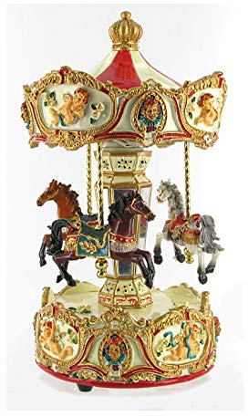 Lutèce Créations Miniatur Karussell aus Kunstharz mit Spieluhr/Spieldose/Musikbox, rotierenden Pferden und 18-Ton-Federspielwerk - Rigoletto (Giuseppe Verdi)