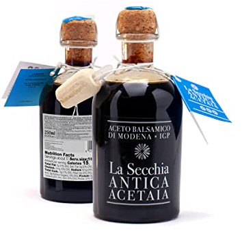 La Secchia Balsamico Essig aus Modena IGP Drei Sterne, Gereift in 12 Kirsch-Maulbeerfässern, Mittlere Dichte, 250 ml Flasche mit Kork-Dosierverschluss, Balsamic Vinegar g.g.A.
