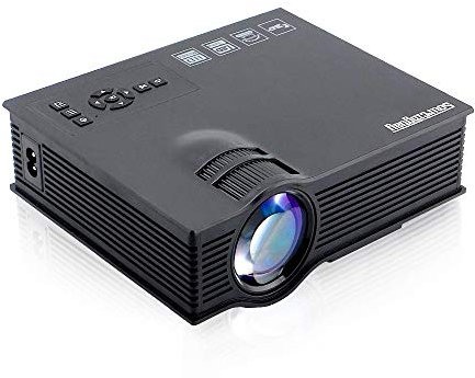 Proyector UC40 LED proyector portátil, 1200 lúmenes Mini Cine en casa Soporte PC/Ordenador portátil/de la Caja de TV y más, con HDMI/TV/VGA/AV/LFQ Resolución-Negro 800 * 481 Interfaz USB /