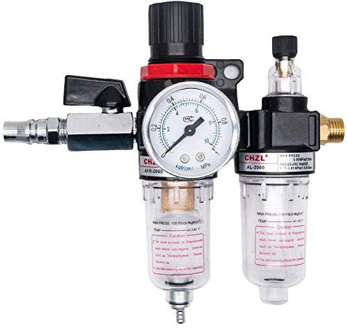 Luftfilter Kompressor Feuchtigkeitsfilter Ölfalle Wasserschmierer, Riloer 1/4 '' Luftfilterregler Kit Luftquelle Wasserabscheider Kompressor Ölfalle Filterregler Manometer