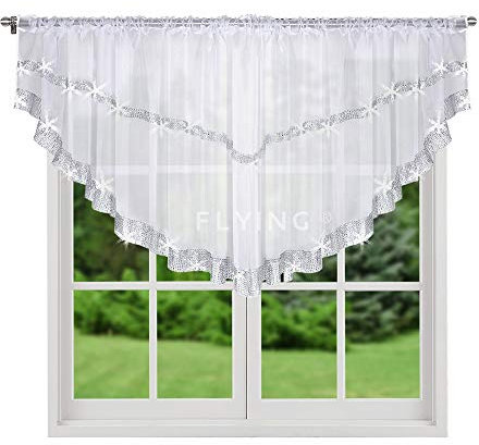FKL DESIGN Home Deco Balkongardine - Vorhang - Gardine aus Voile mit Satinband - Schlafzimmer Wohnzimmer Kinderzimmer - Weich Fallende Gardine Modern - 300 x 85 cm - Weiß, LB-271
