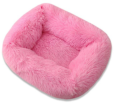 RayMinsin Hunde- und Katzenbett, Plüsch, quadratisch, Haustierhütte für große, mittelgroße und kleine Hunde, Herbst und Winter, schlafende Hundehütte, Katzenhütte, Haustierbedarf (Rosa, M)