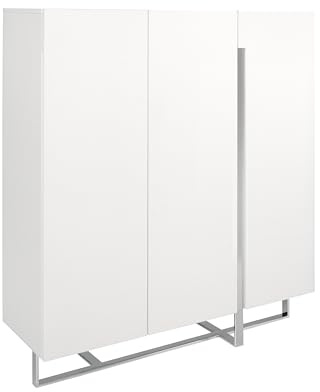 Angel Cerdá - Buffet en Bois Laqué Blanc Brillant avec Pieds en Acier Chromé et 3 Portes - Buffet de Salon Moderne et Lumineux - 120 x 42 x 135 cm