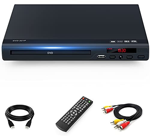 Full HD 1080p Upscaling DVD Player for TV with HDMI Output, for Home,Plays All Formats & Regions,USB Port,Multi-Formats DVDs/CDs Supported,Remote Control and AV/HDMI Cable Included…