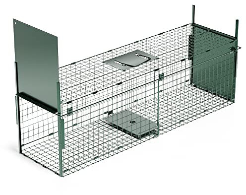LebendFalle 100x28x28cm Groß Käfig Falle für Lebende Tiere, Marderfalle, Fuchsfalle, Katzefalle, Kaninchenfalle, Waschbärfalle