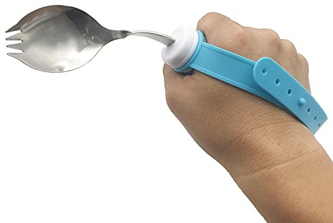 Tenedor y cuchara flexibles de acero inoxidable todo en uno con correa de silicona ajustable giratoria de 360 grados, utensilios de comedor para pacientes discapacitados, ancianos, artritis, personas