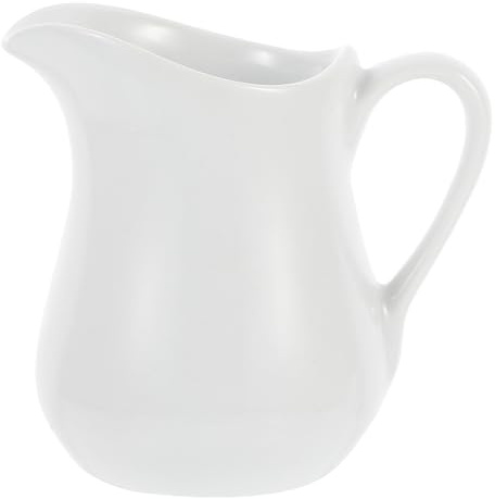 HEMOTON Small Milk Jug 3.35Oz White Ceramic Milk Cup with Handle Portable Creamer Pitcher for Sauce Custard Compact Container for Tea Coffee Table Use