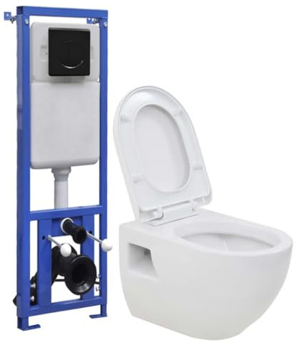 vidaXL Hänge Toilette mit Unterputzspülkasten Höhenverstellbare Füße Wand WC Komplett Set Soft-Close-Sitz Vorwandelement Badezimmer Keramik