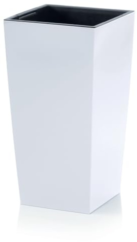 IMJ-Global Jardinera para plantas y flores DURS Grande H61 Lisa para interior exterior Cuadrada alta blanca 49 litros 32,5 x 32,5 x 61 cm diseño moderno de plástico para balcón