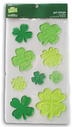 St. Patrick's Day Shamrock Four Leaf Clover Gel Window Clings - 9 Piece