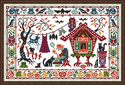ABEUTY Korsstygnssatser två kungsfiskare för vuxna, förtryckta eller INTE, gör-det-själv 14 stycken broderi sömnad startkit stämplat eller ostämplat DMC handarbete enkla nybörjare (magisk halloween, stämplad)