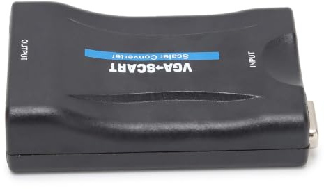 Bewinner VGA-zu-SCART-Konverter, VGA-Eingangs-SCART-Ausgangsadapter mit Fernbedienungs-Ladekabel, PAL/NTSC-Videoskalierer, Video-Konverter-Adapter (Schwarz)
