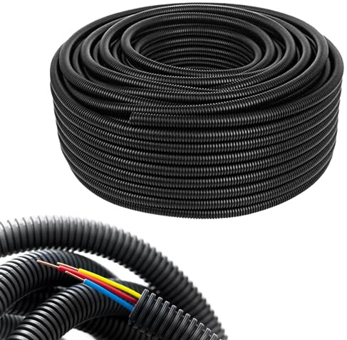 MAKA Tubo Corrugato Flessibile Ignifugo Matassa Bobina Flex per Cavi Elettricità Protettivo Resistente Diverse Misure per Fili Elettrici Scolo Acqua Antenna (diametro 25mm, 50 metri, Nero)