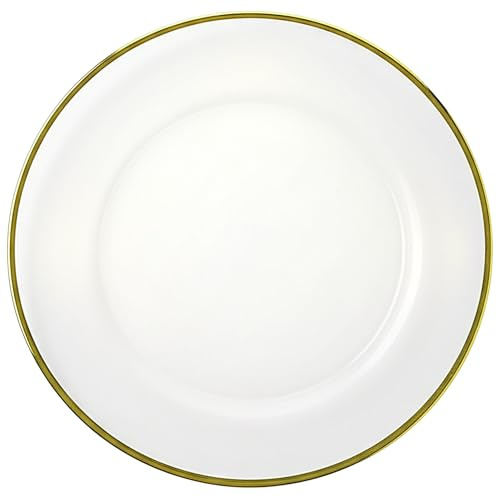 XL Teller, B-WARE, Unterteller aus Glas 32,5 cm mit Goldrand (2), 12x Glasteller Untersetzer mit Rand, Extra Groß, Platzteller Dekoteller Servierteller für Hochzeiten, Taufe, Geburtstag, Weihnachten